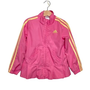 Adidas Toddler Girl’s Full Zip Pink W Orange Stripes Jacket 4T Ruffle Hem - Picture 1 of 10