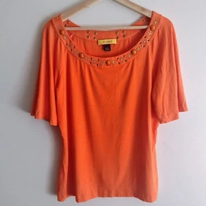 Camiseta St John Adornada Top L Naranja Raglán Manga Corta Adornada con Cuentas - Imagen 1 de 11