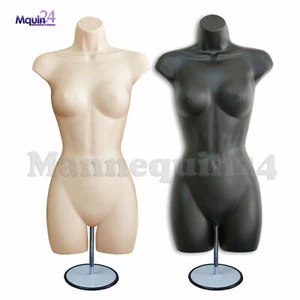 BLACK & FLESH MANNEQUIN FEMALE TORSO DRESS FORMS SET with TABLE TOP STANDS - Picture 1 of 6