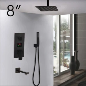 Juego de ducha negro de 3 vías Cabezal de ducha de lluvia Válvula digital Juego de grifo de bañera de ducha de mano - Imagen 1 de 10