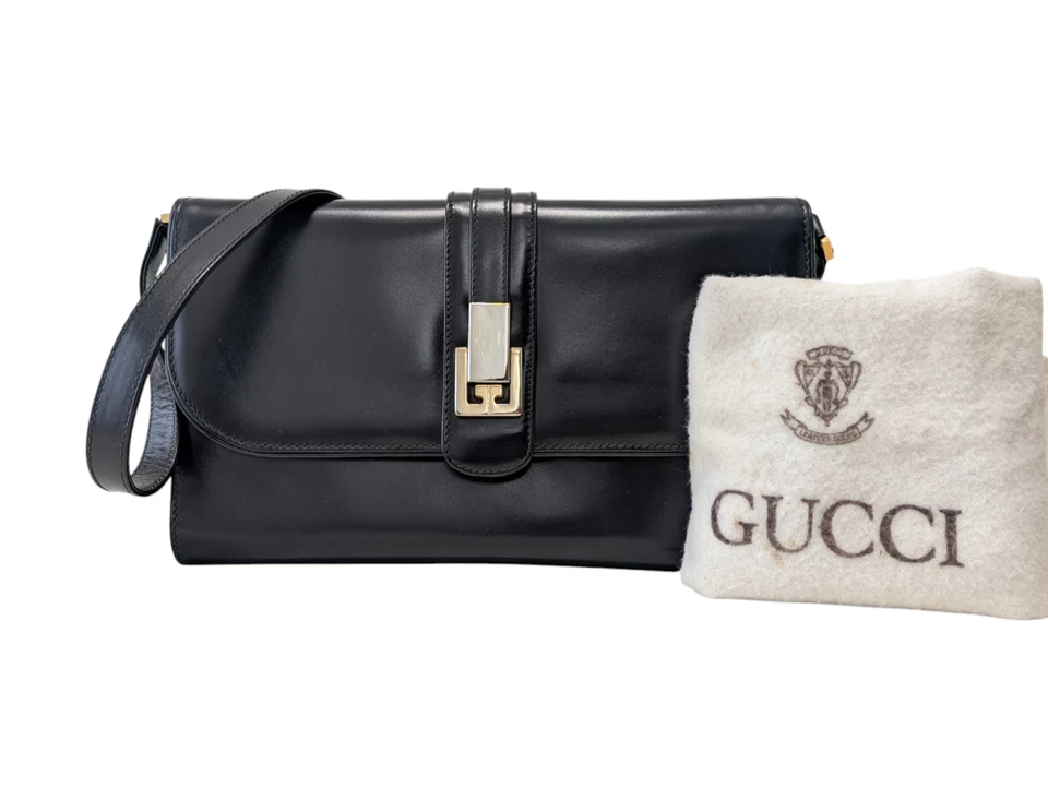 *Rare* GUCCI Shoulder Clutch Bag Purse Leather Black Vintage - Image 1 of 4