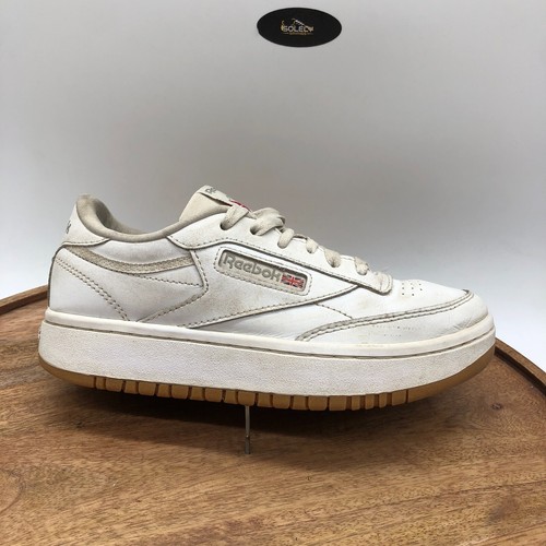 Sneaker da tennis Reebok Club C doppia piattaforma grande per bambino taglia 4 M pelle bianca
