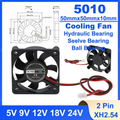 Gehäuselüfter Lüfter, 50x50x10mm Miniatur Ventilator Bürstenlos DC 5V 9V 12V 24V - Bild 1 von 4