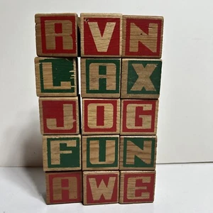 Lot of 15 Vintage Wooden Alphabet Letter Toy Building Blocks ~ 1 1/2” Interlock - Picture 1 of 5