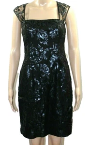 Adrianna Papell Black Dress Floral Sequin Sleeveless Open Back Size 6 - Picture 1 of 7