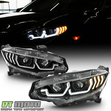 For 2016-2021 Honda Civic Black LED Tube Sequential Signal Projector Headlights