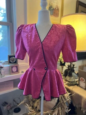 DONNA MORGAN Saks 5th Ave Blazer Jacket Pink Peplum Vintage Puff 80s size small - Image 1 of 4
