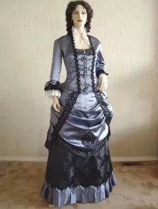 1880s Victorian Bustle Wedding Dress Edwardian Ball Gown Costume Edwardian - Picture 1 of 11