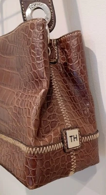 Tommy Hilfiger Brown Crocodile Leather Embossed Baguette Bag Purse/ Designer  - Image 1 of 4