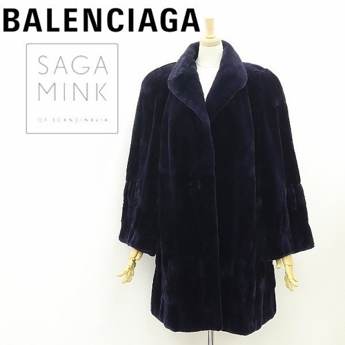 Balenciaga Saga Cappotto Pelliccia Visone Fodera Reale Navy Scuro F