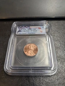 2025 MS 67 RD Lincoln Cent 1c ICG - New Austin Hutto Signed Flag Label - Picture 1 of 4