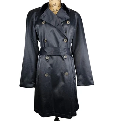 Gabardina negra con cinturón de doble botonadura talla 8 forro Anne Klein para mujer Foto 1 de 4