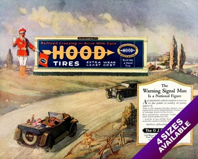 1920 HOOD TIRES CLÁSICO HECHO EN Estados Unidos pintura de neumáticos de coche vintage anuncio impresión artística Foto 1 de 4