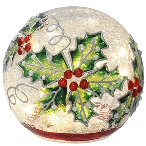Shudehill Giftware Small Xmas Holly Crackle LED Ball 352557 - Picture 1 of 1