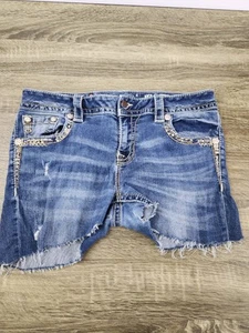 Miss Me Distressed Denim Cut-Off Shorts Women's 30 Embellished Stretch Low Rise - Picture 1 of 11