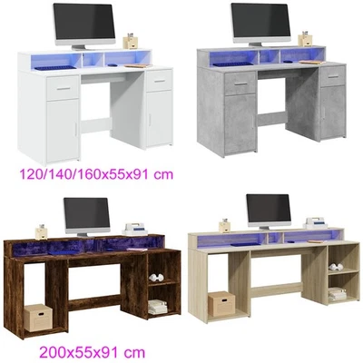 Schreibtisch Computertisch Gamingtisch Bürotisch Arbeitstisch mit LED-Licht - Bild 1 von 4