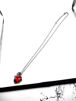Gothic Red + Back Rose  Heart Pendant 18"-New - Image 1 of 4