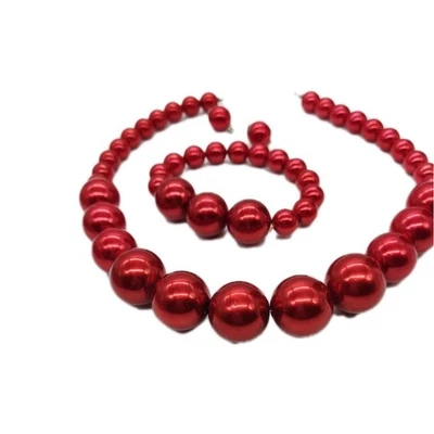 ROT Kunstperlen Halsband Halskette Armband Ohrring Set 3 Stck. Kugel Silberfarben 17 Zoll - Bild 1 von 4