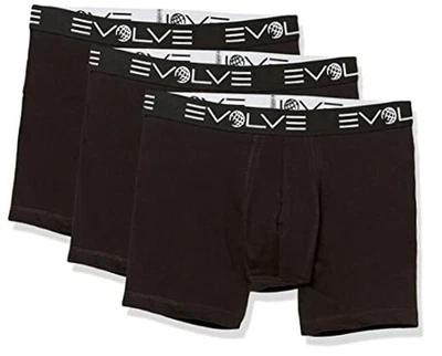 Paquete de 3 calzoncillos boxer Evolve de algodón elástico de 6"" negros medianos para hombre Foto 1 de 2