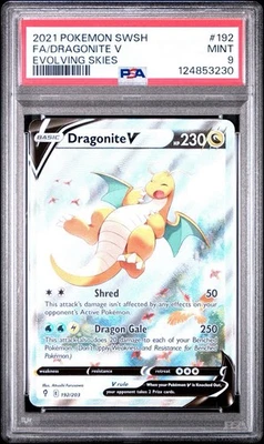 2021 POKEMON SWORD & SHIELD EVOLVING SKIES #192 FULL ART/DRAGONITE V PSA 9 - Image 1 of 2