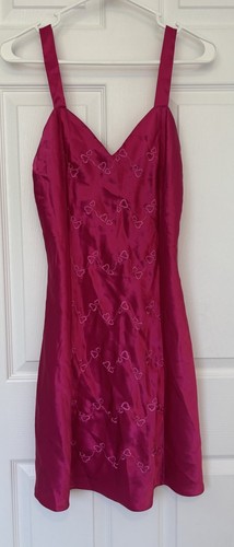 VALENTINO Erika Taylor Babydoll Chemise Mini Abito Slip Fucsia Ricamato Cuori Taglia S