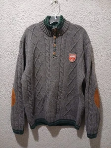 Reitmayer Sweater Mens Sz XXL Gray Green Wool Pullover Leather Elbow Patches - Picture 1 of 7