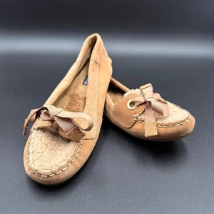 Sperry Top-Sider Womens Tan Suede Leather Bow Accent Moccasin Slippers Size 8M - Picture 1 of 8