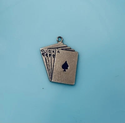 Berloque de jogo vintage Wells prata esterlina e esmalte cartas Royal Flush 2,4 g - Imagem 1 de 4