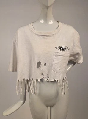 CAMISETA VINTAGE AÑOS 80 HOBIE SURFBOARDS CROP ALGODÓN CON FLECOS Foto 1 de 4