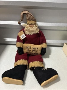 Honey & Me Lisa Liffick Primitive 19" Santa Claus Will Work For Milk And Cookies - Picture 1 of 7