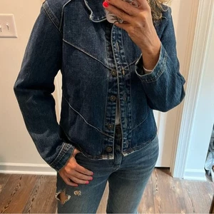 Vintage Denim Jacket pure cotton jean material patch style size large - Picture 1 of 6