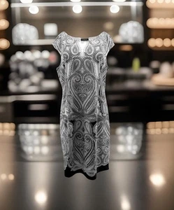 Vtg Liz Claiborne Cottagecore Modest Black & White Sleeveless Paisley Dress Sz 8 - Picture 1 of 13