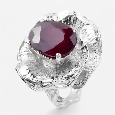 5.40Ct Opulent Red Ruby Floral Rings 925 Sterling Silver Handmade Ring Size 6.5 - Image 1 of 4