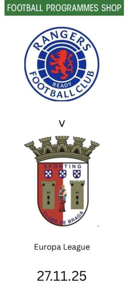 Rangers v Braga 25/26 Europa League programme - Pre-order - Image 1 of 1