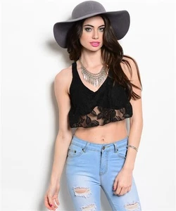 NEU! NELLA FANTASIA sexy TRANSPARENTES schwarzes Spitzen-Top ~ Medium/Brustumfang 34" bis 36"  - Bild 1 von 4