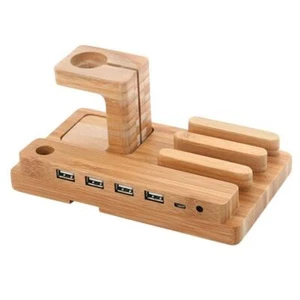 Bamboo Wood Apple Watch Charging Stand Bracket Docking Station Organizer Cradle - Picture 1 of 1