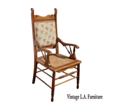 复古橡木甘蔗法国乡村扶手椅带挂毯靠背织物 — 第 1/4 张图片