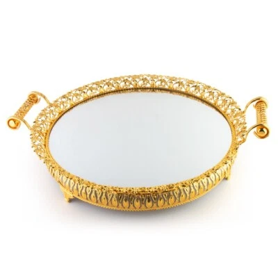 Serviertablett Teetablett Deko Abstelltablett Luxe Ø55cm Gold Spiegelglas HM7597 - Bild 1 von 3
