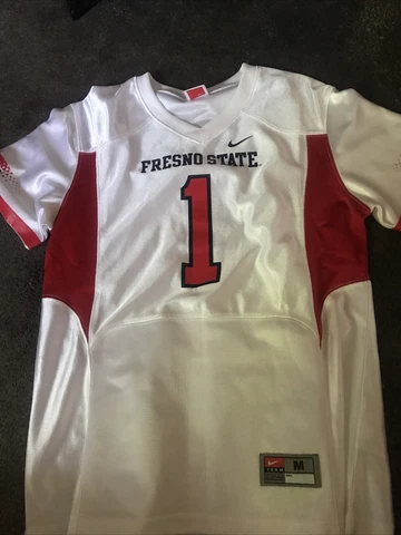 Women's Fresno State Bulldogs #1 M (8/10) Nike Football Jersey white Cover