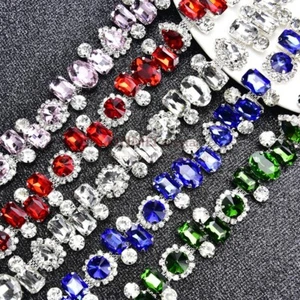 90cm Rhinestone Chain Trim Crystal Diamante Flower Ribbon Fringe Edging Sewing - Picture 1 of 17