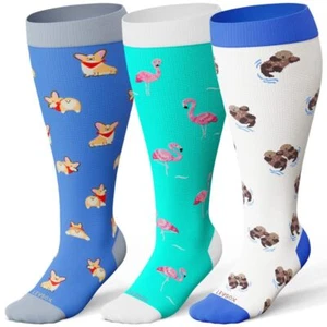 Plus Size Compression Socks Wide Calf 15-20 mmHg Knee High for Travel & Nurses - Picture 1 of 6