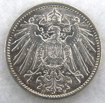 1915-F GERMANY EMPIRE 1 MARK SILVER COIN KM#14 - Image 1 of 2