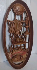 Burwood Prod. Co USA # 4365 Vintage Wall Hanging Rocking Chair & Cat On Rug MCM - Picture 1 of 11