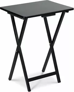 More details for folding snack table wooden tv side laptop coffee tea picnic black 