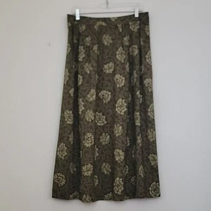 Vintage Sag Harbor Brown & Tan Floral Rayon Flare Midi Skirt Womens L - Picture 1 of 11