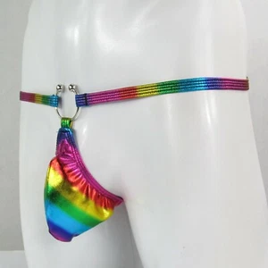 K424 Mens Contoured Pouch Thong with Hook Metallic Coated Swim Fabric - Picture 1 of 21