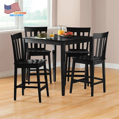 Modern Contemporary Black Solid Wood Counter-Height Dining Table and 4 Chair Set - Image 1 of 4