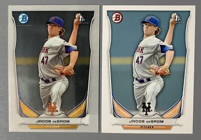 Two 2014 Bowman Prospects Jacob deGrom 1st Chrome #BCP-73 & 1st Paper #BP-73 - Image 1 of 2