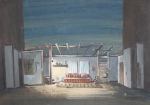 Vintage gouache painting scene stage design signed - Picture 1 of 12