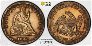1845 SEATED LIBERTY QUARTER **PCGS GENUINE XF/DETAIL/GOLD SHIELD "RPD FS-301"** - Picture 1 of 6